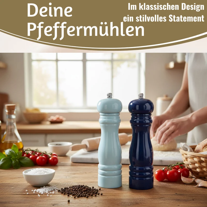 iB Laursen Holz Salzmühle & Pfeffermühle Set Blau Mix 21cm Keramikmahlwerk Gewürzmühle